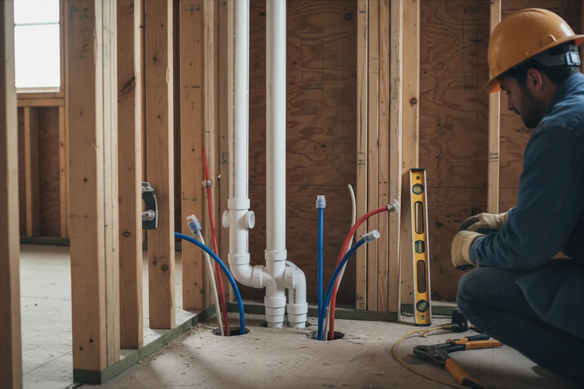 Drain and supply rough-in during Leak Detection in Toano